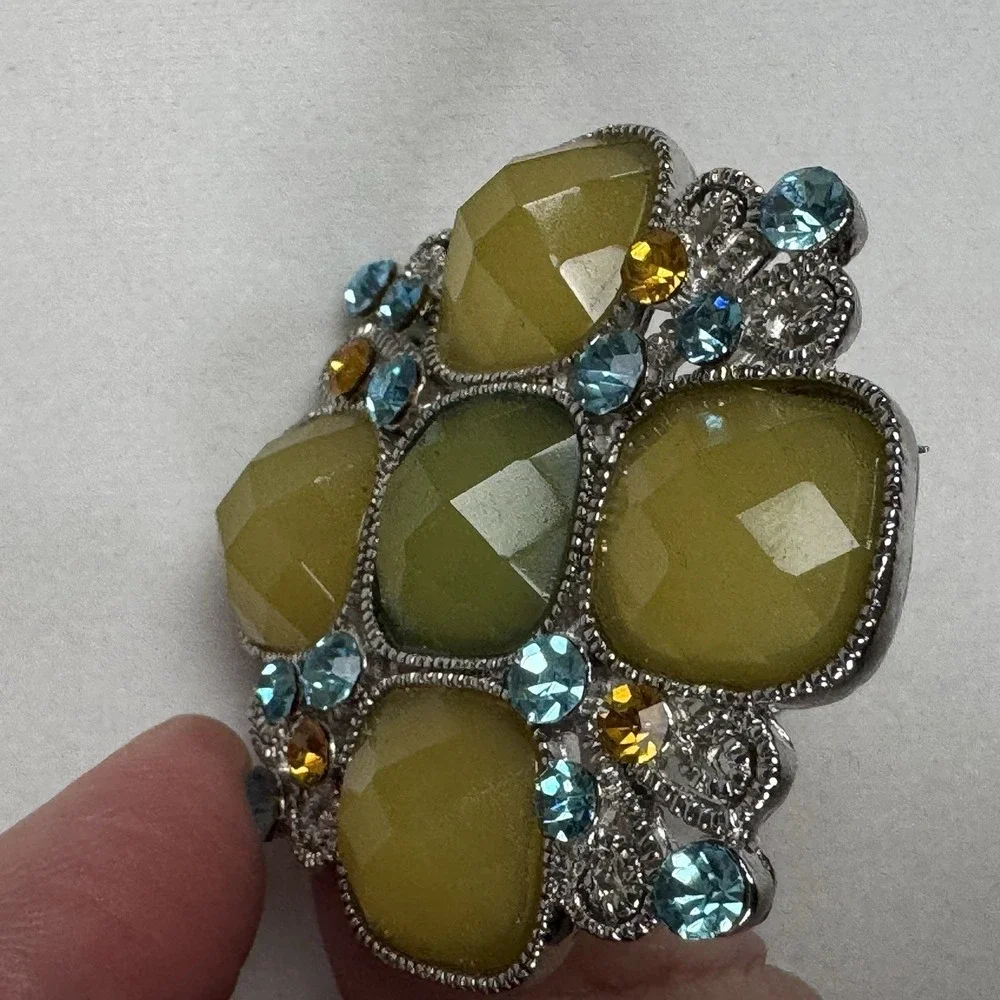 NWT CHARLES KLEIN‎ RHINESTONE BROOCH IN SHADES OF GREEN Aqua Orange rhinestone